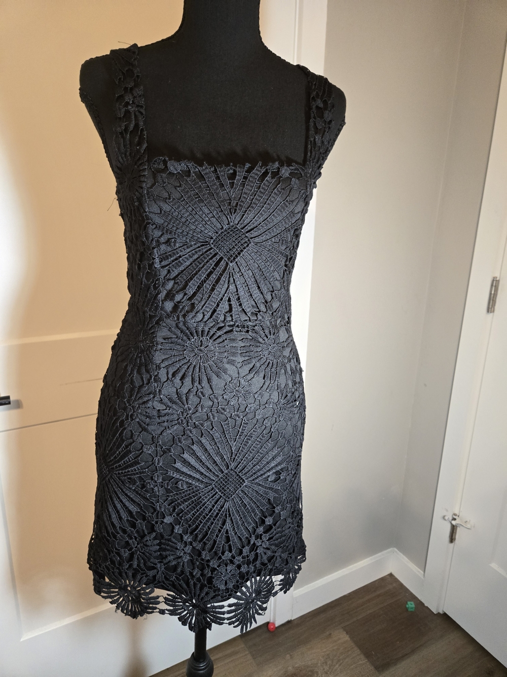 Lulus Black Crochet Lace Geometric Medallion Bodycon Mini Dress S